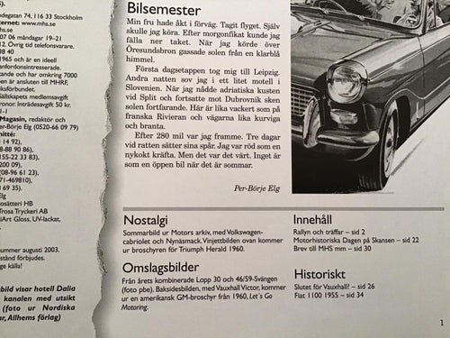 MOTORHISTORISKT MAGASIN NR 4 2003 SKANSEN,SLUTET FÖR VAUXHALL,FIAT 1100