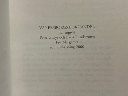 Fru Margareta av Peter Gissy, Evert Lundström. Bok. Very fine plus
