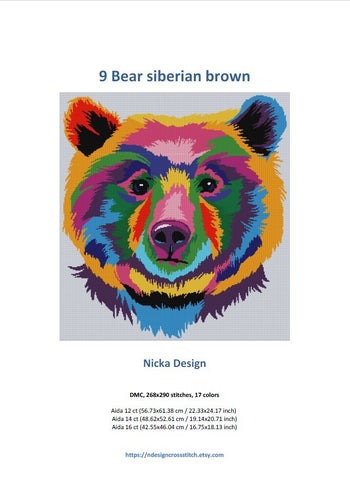 KORSSTYGNSMÖNSTER - BRODERI - 9 Bear siberian brown