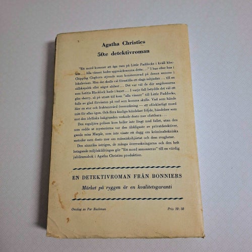 Agatha Christie - Ett mord annonseras hft sv 1a 1951 ett fint exemplar!!