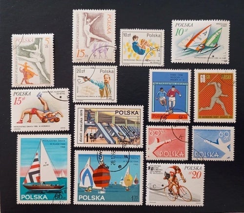 Lot of 14 CTO stamps of Poland-sports