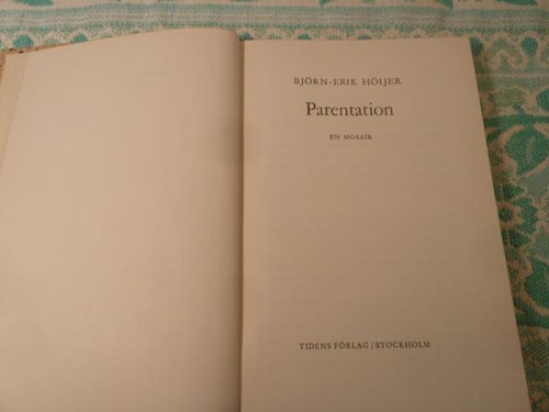 PARENTATION, B - E. HÖIJER, 1949,  BÖCKER