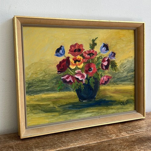 Oljemålning blomtavla tavla målning blomstertavla vintage stilleben