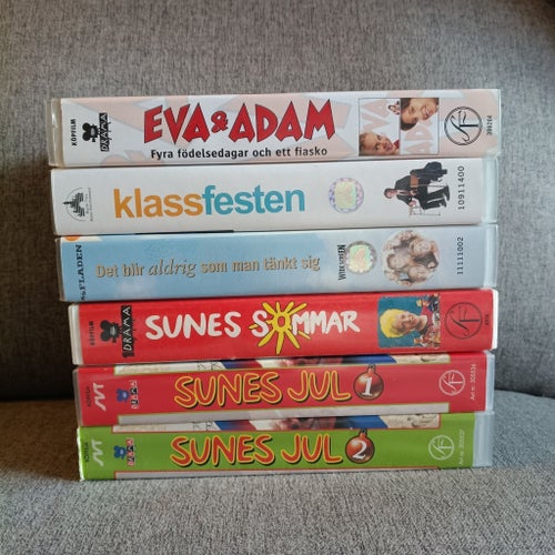 6 svenska klassiker – Sunes Jul 1–2, Sunes Sommar m.fl. – VHS-paket
