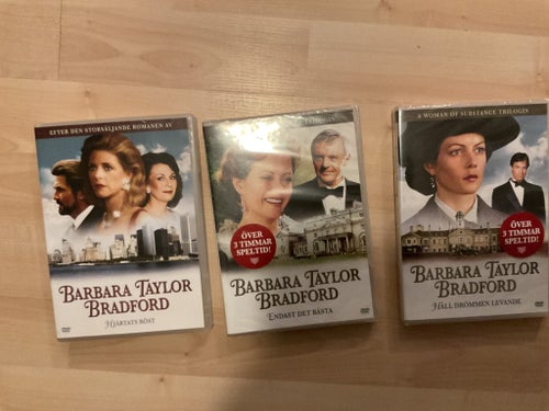 3 st olika Barbara Taylor Bradford DVD. 2 st inplastade och en öppnad.