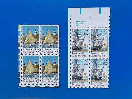 USA Segelbåt Maryland och Connecticut Block postfriskt **