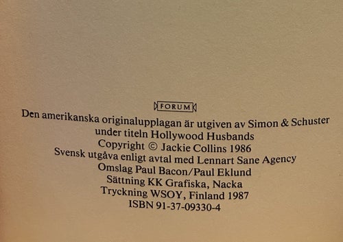 Hollywoodmän av Jackie Collins. Bok. Very Good