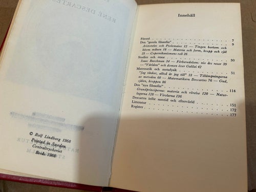 Rene Descartes av Rolf Lindborg, bok, Very Good plus, SM
