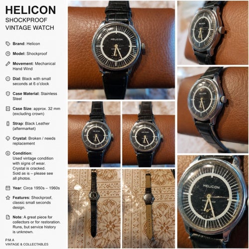 Vintage Helicon Shockproof Damklocka - Går - Spräckt glas