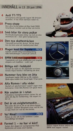 Teknikens Värld nr 13 1996: Lada Niva, Audi TT, BMW 540i E39, Jaguar XJ6 4,0