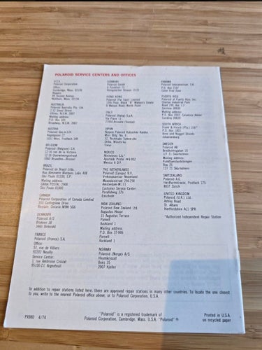 Polaroid Land Camera Model 195 – originalmanual (PX980 4/74) – april 1974