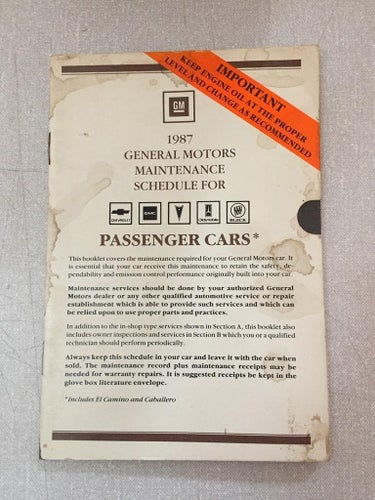 1987 General Motors Maintenance Schedule for Passenger Cars