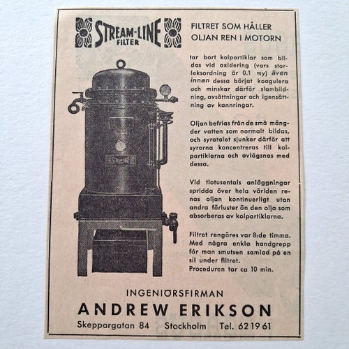 Annons Stream-Line Filter År 1953