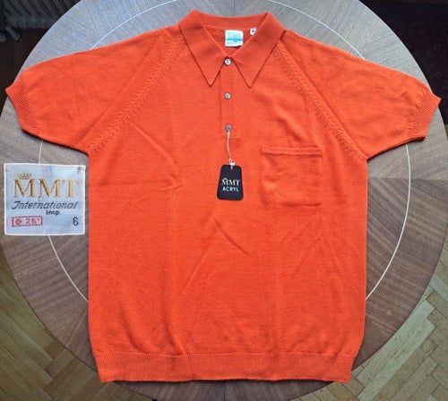 NOS VINTAGE 60-TAL Stickad pikétröja knit polo MMT