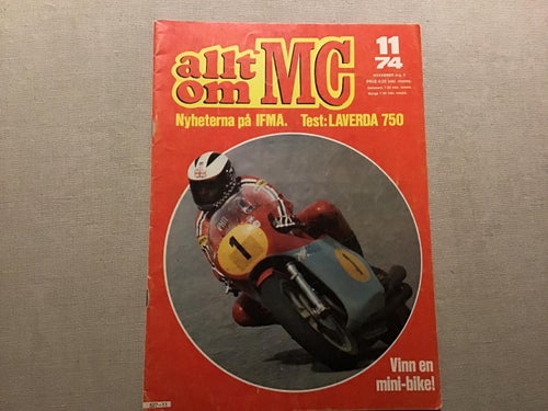 ALLT OM MC NR 11 1974 SPEEDWAY,JÄRVALOPPET,HD MINIBIKE,LAVERDA 750,HONDA,TRAIL