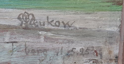 1925 Äldre oljemålning – europeisk stadsmiljö – signerad