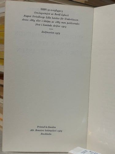Lilla katekes för Underklassen av August Strindbergs. Bok. Very Good plus
