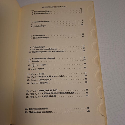 Tabeller i sannolikhetslära och Statistik