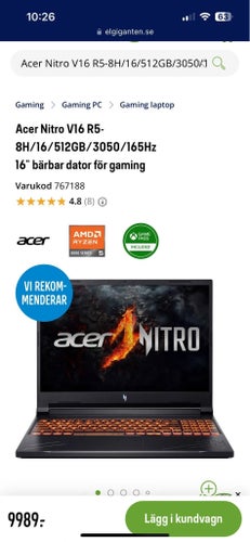 Acer Nitro V16 R5-8H/16/512GB/3050/165Hz