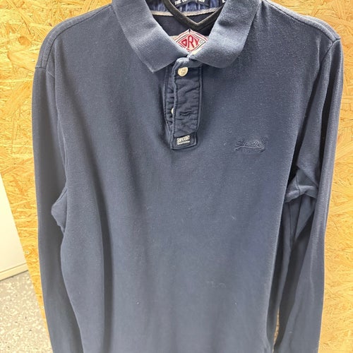 Superdry marinblå långärmad pikétröja, storlek L