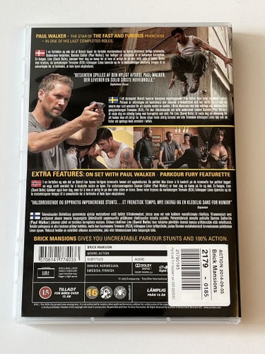 Brick mansions (f.d. hyrfilm. Paul Walker och David Belle, 2014). Beg. DVD