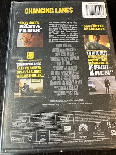 Changing lanes Samuel L Jackson/Ben Affleck Inplastad DVD