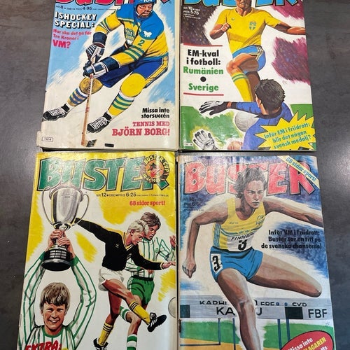 4 äldre Buster album / serietidningar! 1981 nr 8, 1982 nr 18, 1983 nr 12 o 16!
