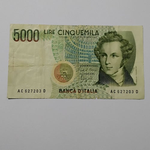 Italiensk Sedel - 5000 Lire