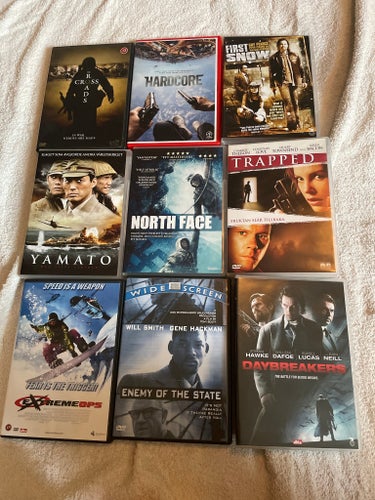 9 DVD-filmer: The Crossroads, Hardcore, First Snow, Yamato, North Face, Trapped,