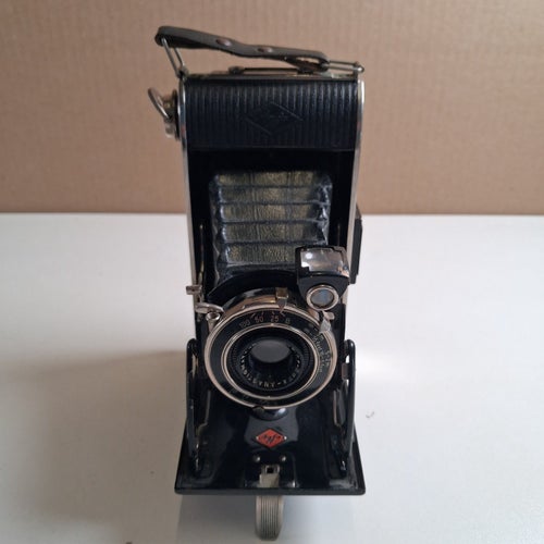 Agfa Anastigmat Vintage Analog Kamera Bälgkamera Svart Metall Läder Väska
