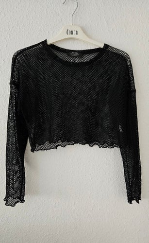 Bershka svart crop top, nät topp i storlek S