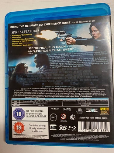 Blu-ray+3D Underworld: Awakening 2 Disc Kate Beckinsale TOPPSKICK