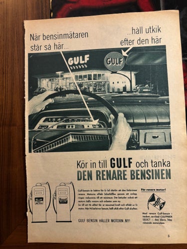 Volvo Amazon 1960 Gulf Bensin Annons
