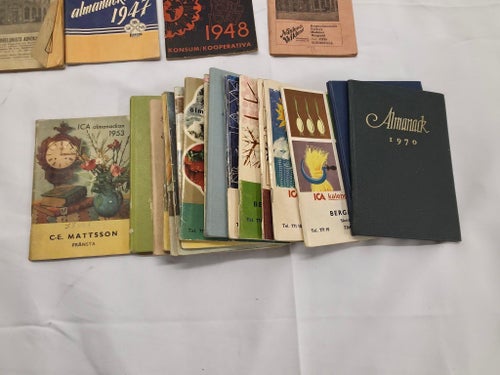 Samling svenska almanackor 1930–1970 – ICA m.fl. + årsföljd 1953-70