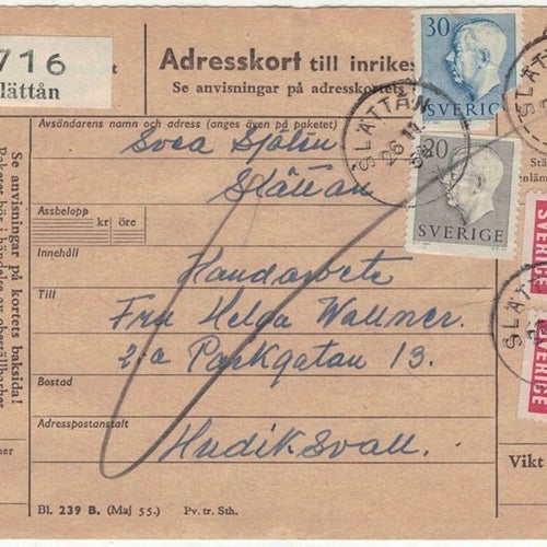 Slättån NSt 59b på adresskort 26.11.58