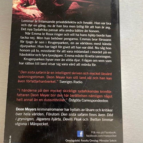 Den sista safarin av Deon Meyer, 2013 pocketbok