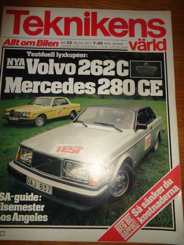 Teknikens Värld nr22 1977 Volvo 262 Coupé mot Mercedes 280 Coupé