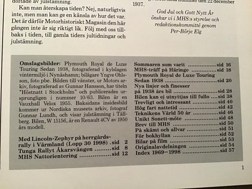 MOTORHISTORISKT MAGASIN NR 6 1998 PLYMOUNTH ROYAL,NYA FINESSER PÅ 1938 års bil