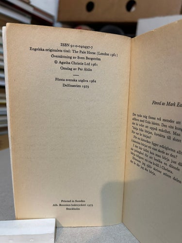 Den gula hästen av Agatha Christie, bok, Very Fine plus