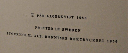 Sibyllan av nobelpristagaren Pär Lagerkvist, 1:a upplaga 1956