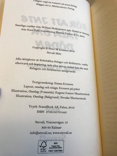 FÖR ATT INTE TALA OM DÖDEN Peter M Eronson 2016