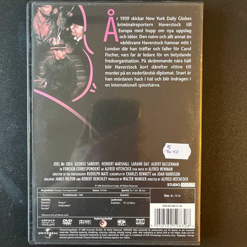 UTRIKESKORRESPONDENTEN. HITCHCOCK. DVD THRILLER .40.