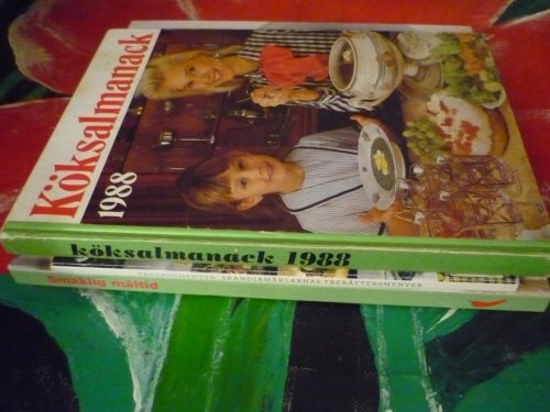 BOK, 3 STYCKEN BÖCKER, KÖKSALMANACK 1988, SMAKLIG MÅLTID, FREDAGS MENYER