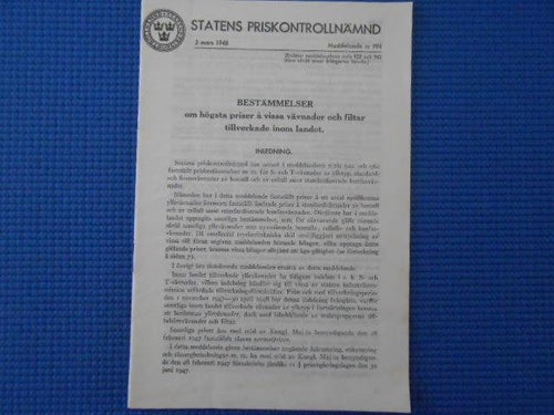 Statens priskontrollnämnd 3 mars 1948 meddelande 994