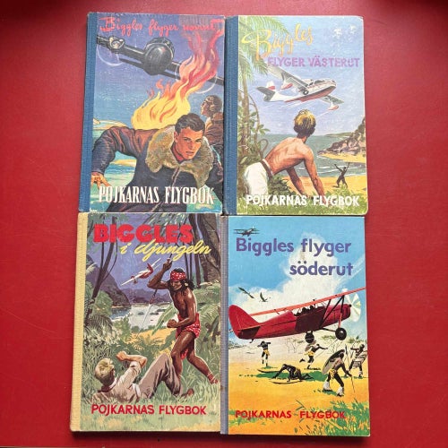 4 POJKARNAS FLYGBOK Biggles W.E. Johns 1952, 1953, 1955, 1956