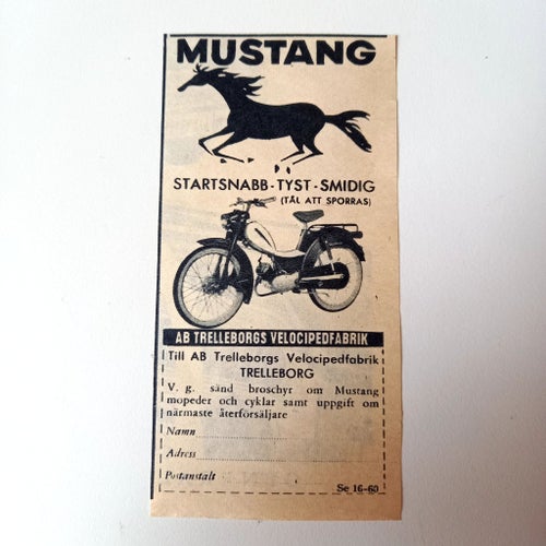 Mustang moped och cykel broschyr från AB Trelleborgs Velocipedfabrik