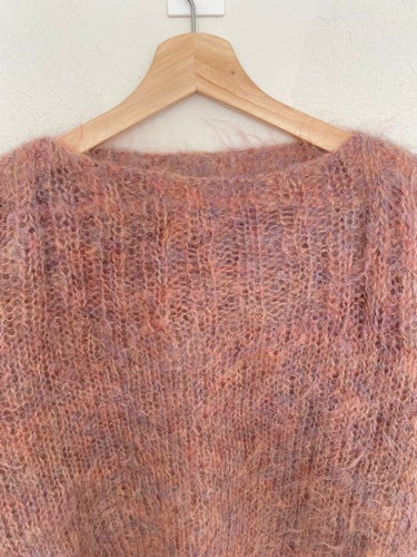 Handstickad rosa melerad mohairtröja båtringad oversized