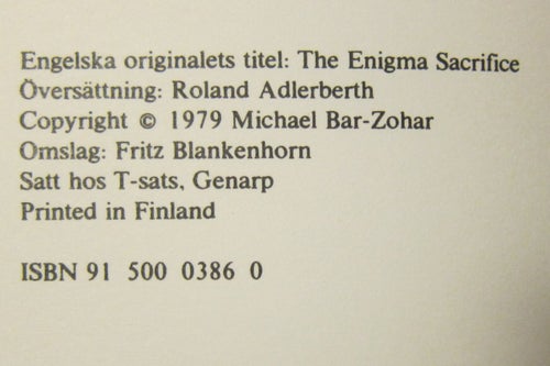 Operation Enigma Michael Bar-Zohar Faktathriller Bernces 1979
