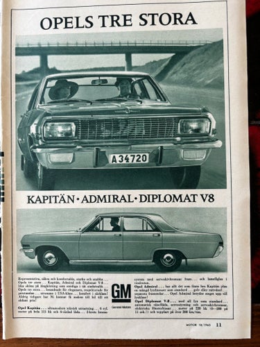 Annons Opel Kapitän Admiral Diplomat V8 1965