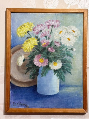 LISA STRÖM. olja på duk, blomsterstilleben, signerad Lisa Ström.